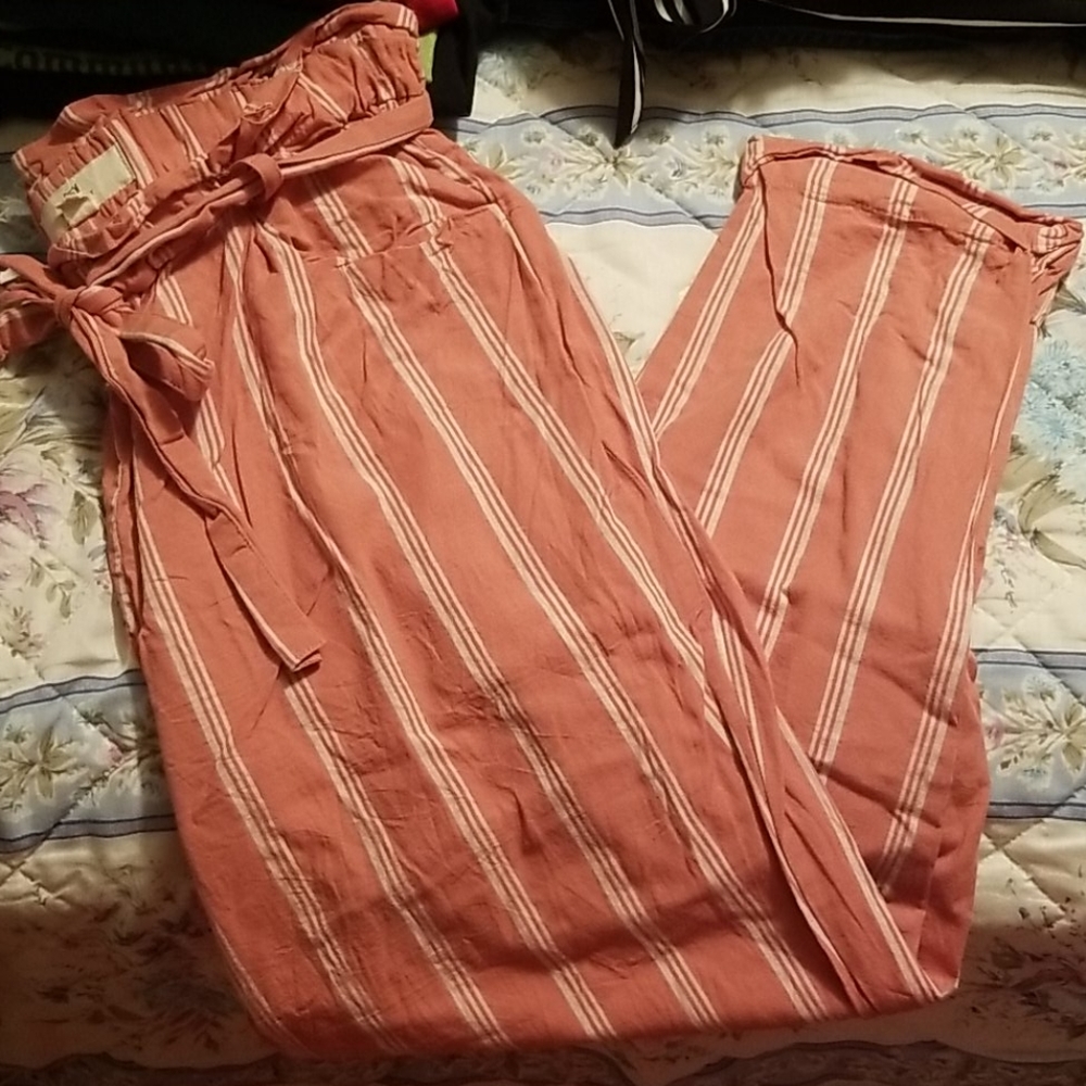 Striped peach paper bag pants